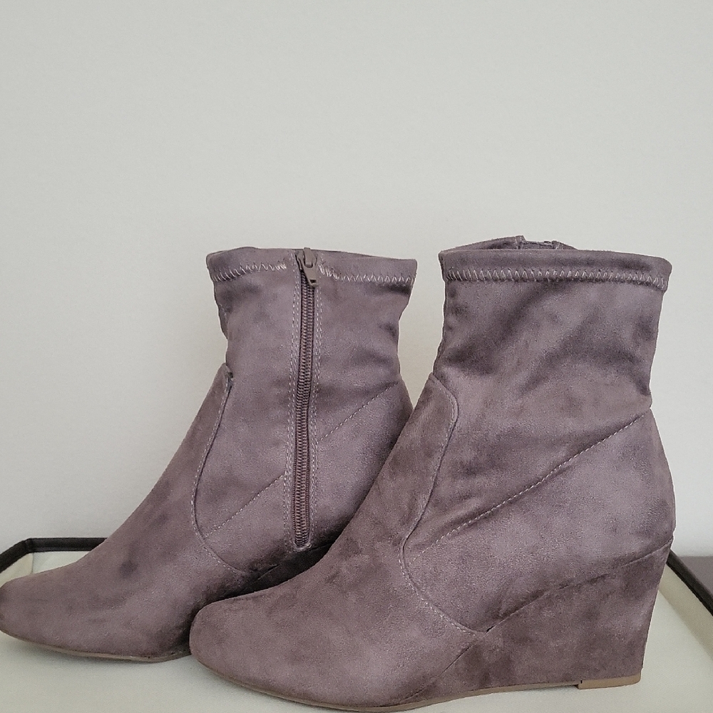 Lane Bryant Brown Suede Wedge Ankle Boots